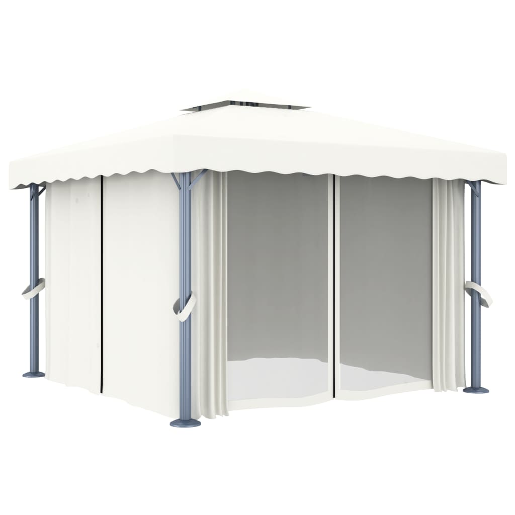 Pavillon mit Vorhang 4x3 m Cremeweiß Aluminium