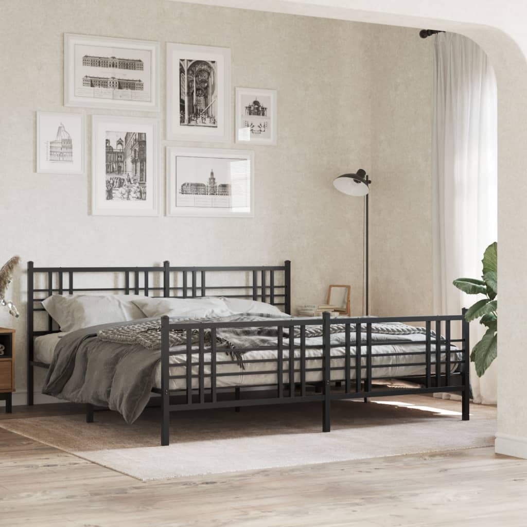 Bettgestell mit Kopf- und Fußteil Metall Schwarz 90x200 cm