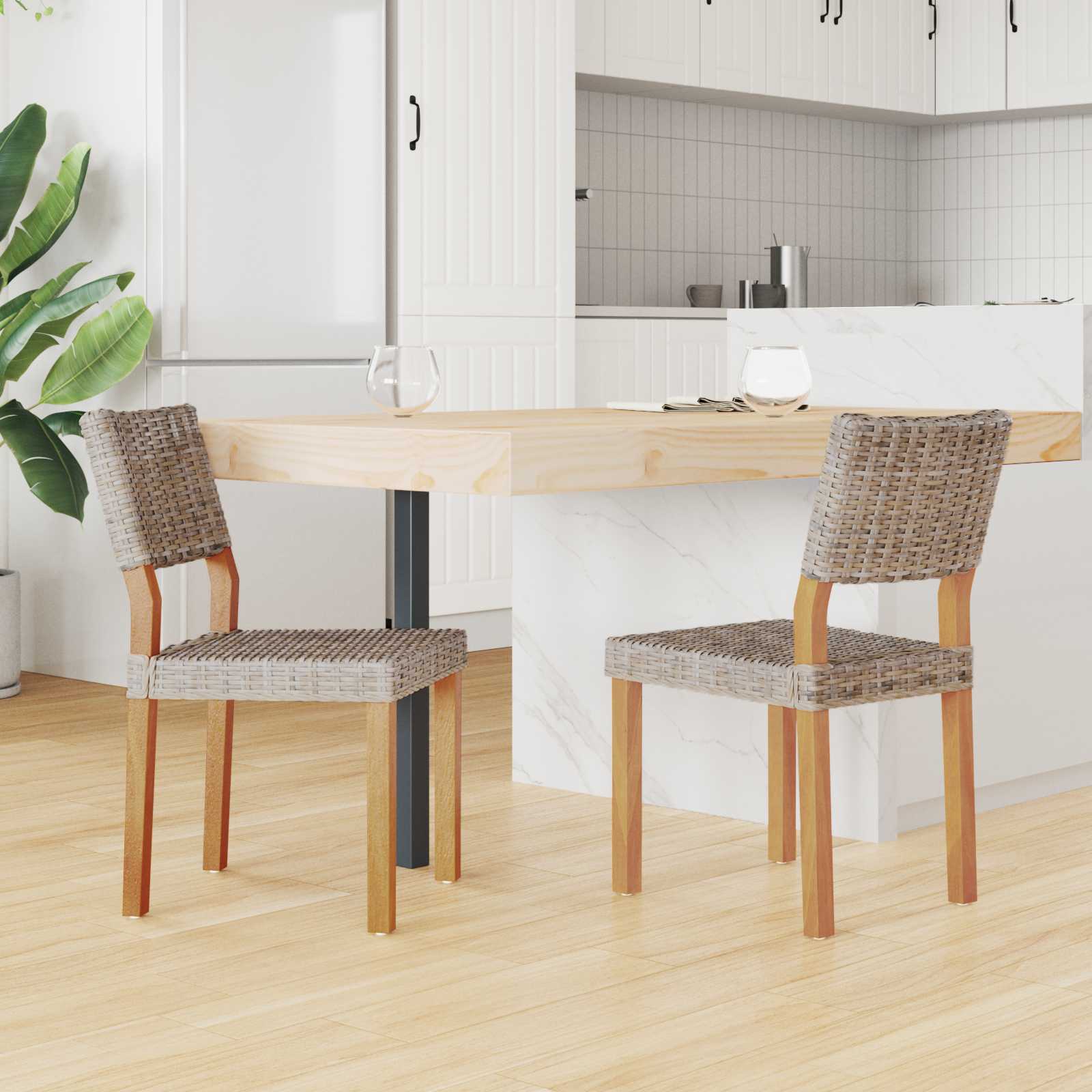 Esszimmerstuhl 2 pcs Kubu Rattan Weiß gewaschen 46 x 55 x 84 cm