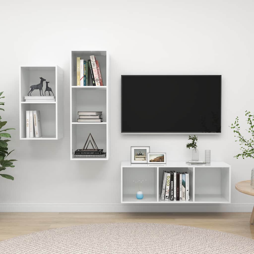 3-tlg. TV-Schrank-Set Weiß Holzwerkstoff