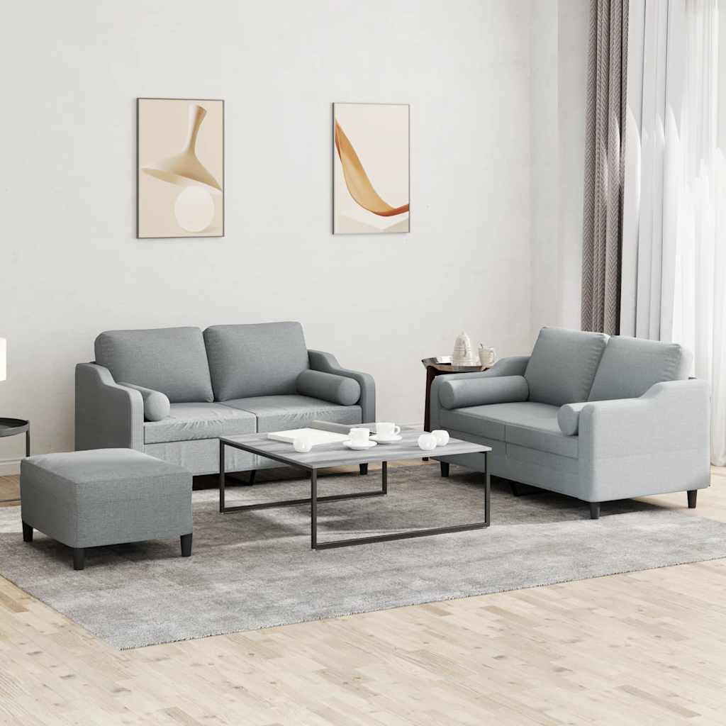 3-tlg. Sofagarnitur mit Kissen Creme Stoff