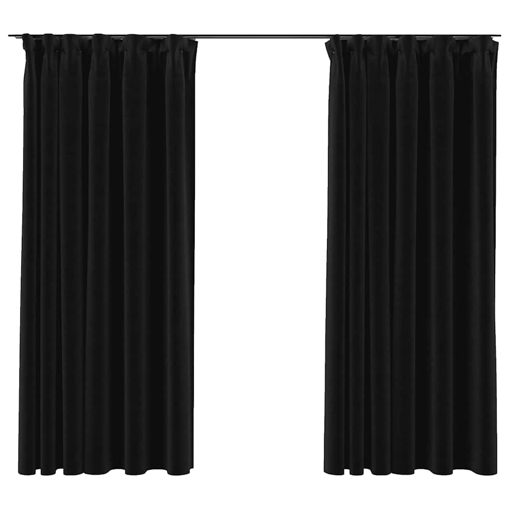 Verdunkelungsvorhänge Haken Leinenoptik 2Stk. Schwarz 140x175cm