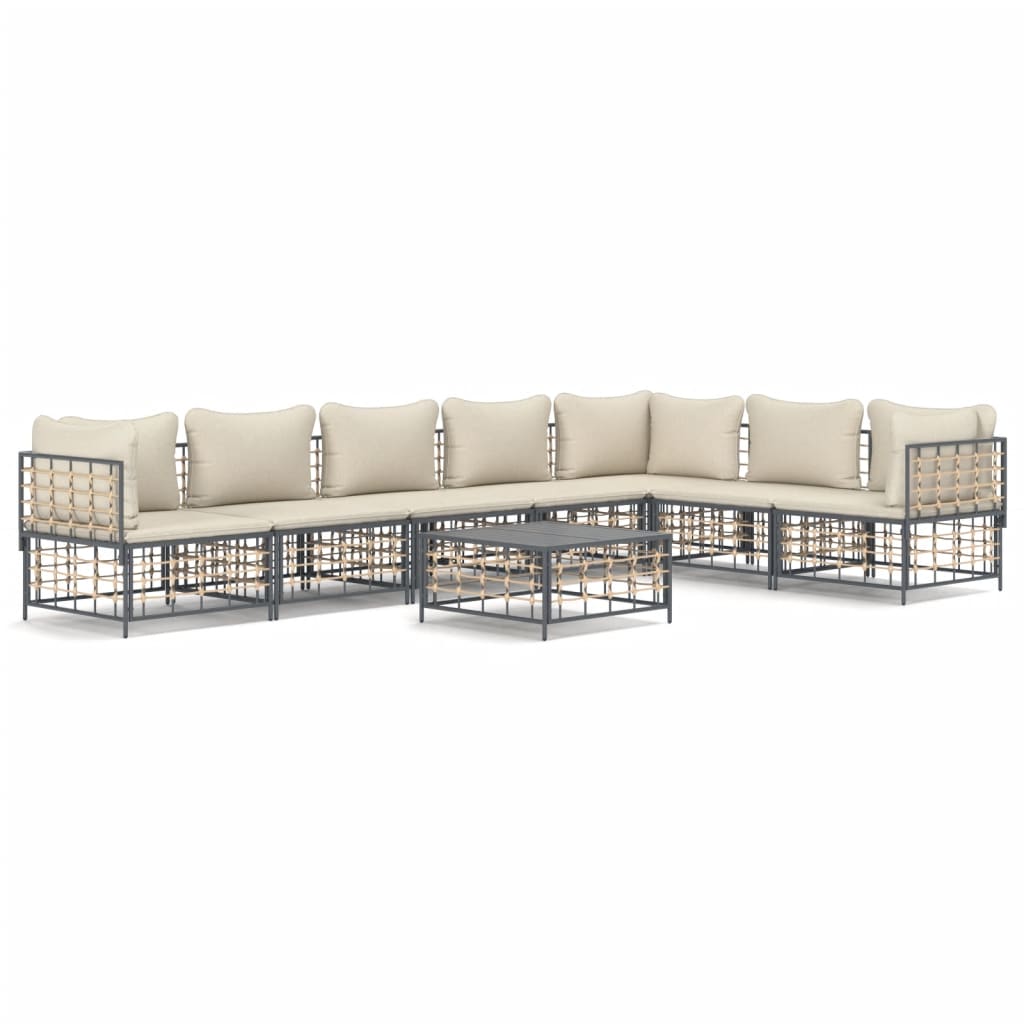 5-tlg. Garten-Lounge-Set mit Kissen Anthrazit Poly Rattan