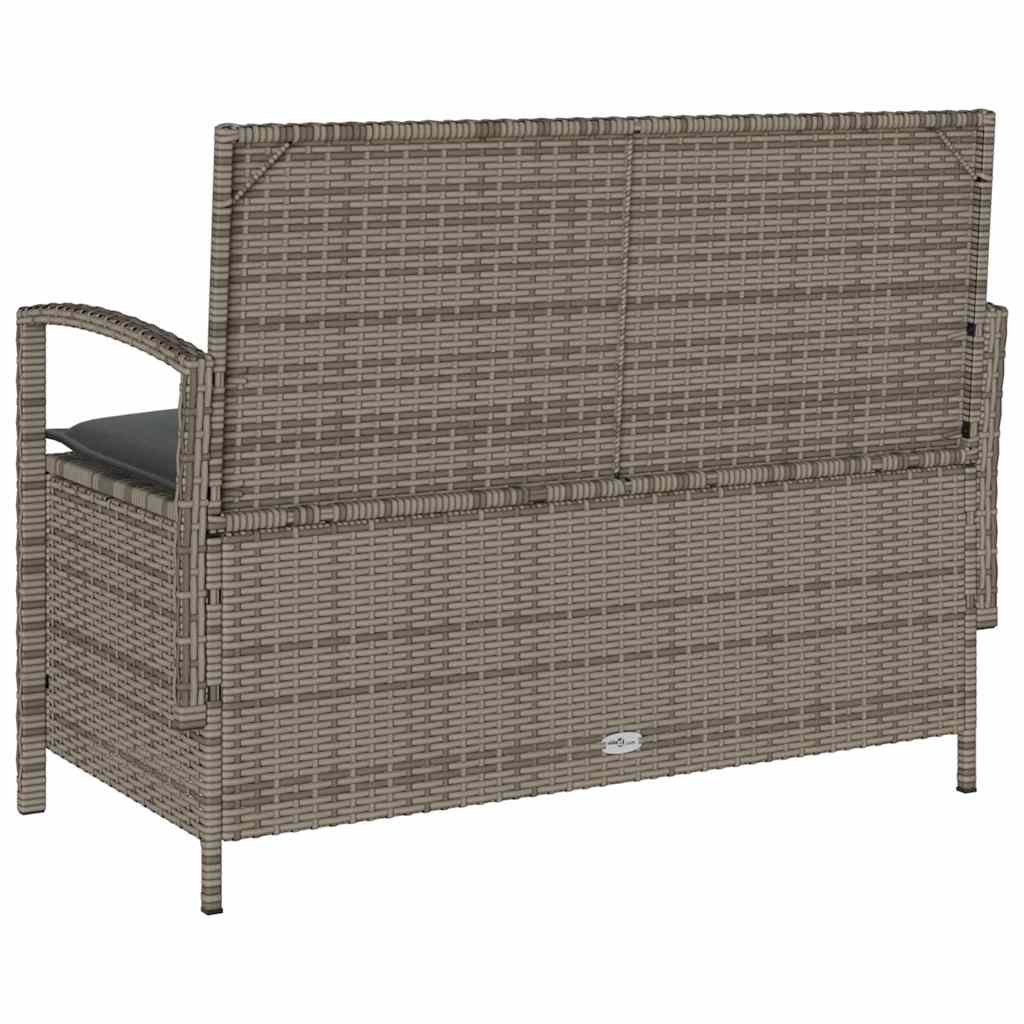 Gartenbank mit Stauraum und Kissen Schwarz Poly Rattan