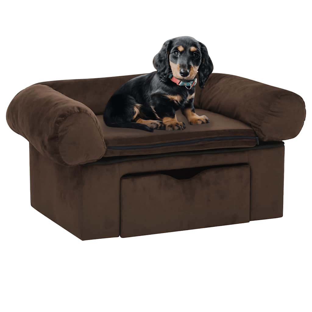Hundesofa mit Schublade Dunkelgrau 75x50x38 cm Plüsch