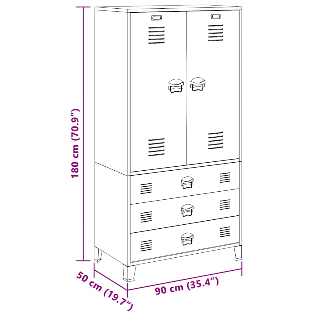 Industrial Kleiderschrank Schwarz 90x50x180 cm Metall