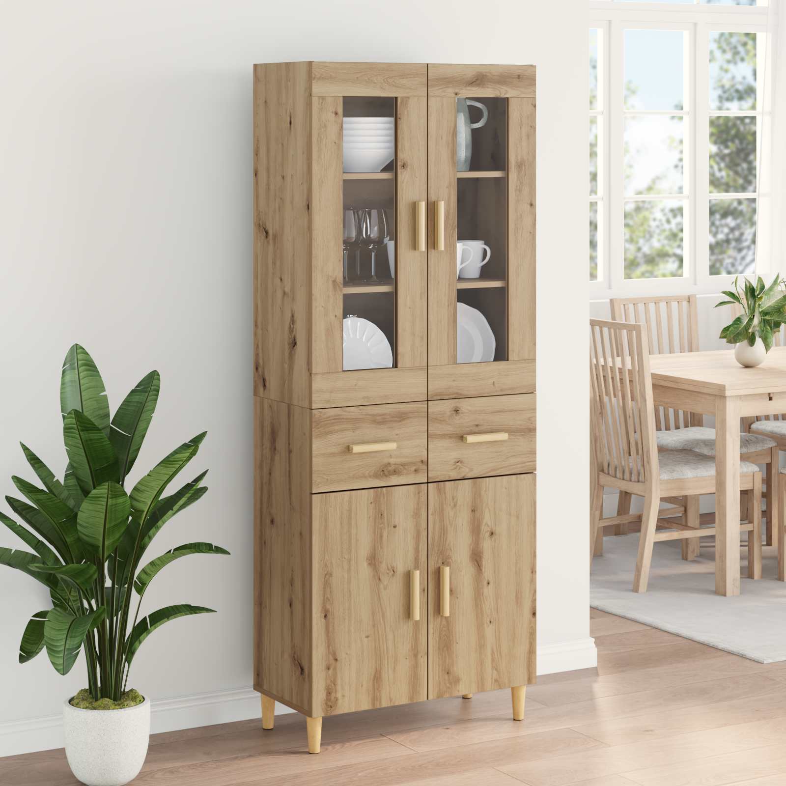 Highboard Altholz 69,5 x 34 x 180 cm Holzwerkstoff
