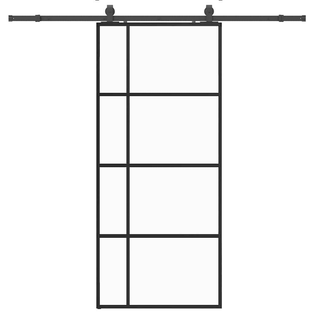 Schiebetür mit Beschlag Schwarz 76x205 cm ESG-Glas