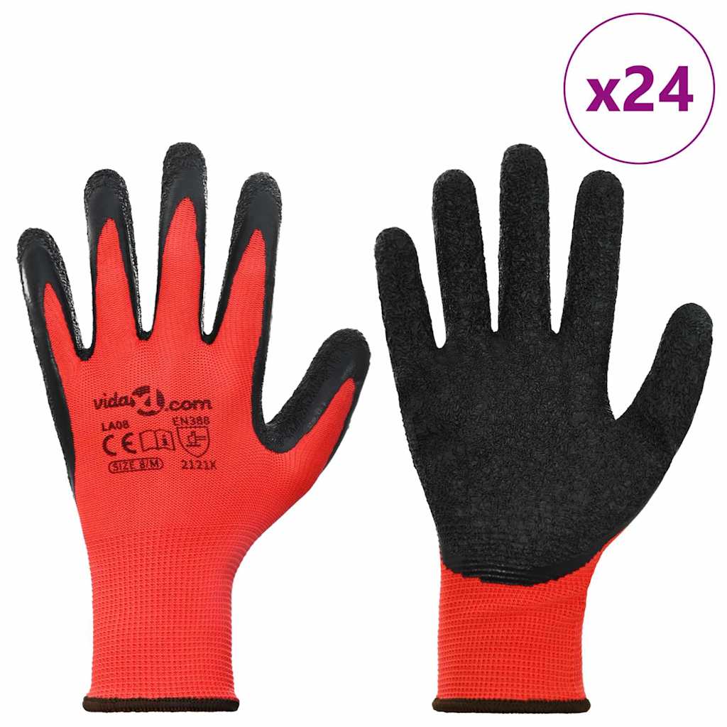 Arbeitshandschuhe 12 pcs Rot und Schwarz 7 / S Latexbeschichtung