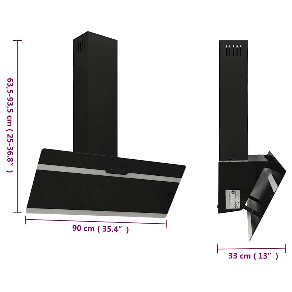 Dunstabzugshaube 60 cm Stahl und Hartglas Schwarz