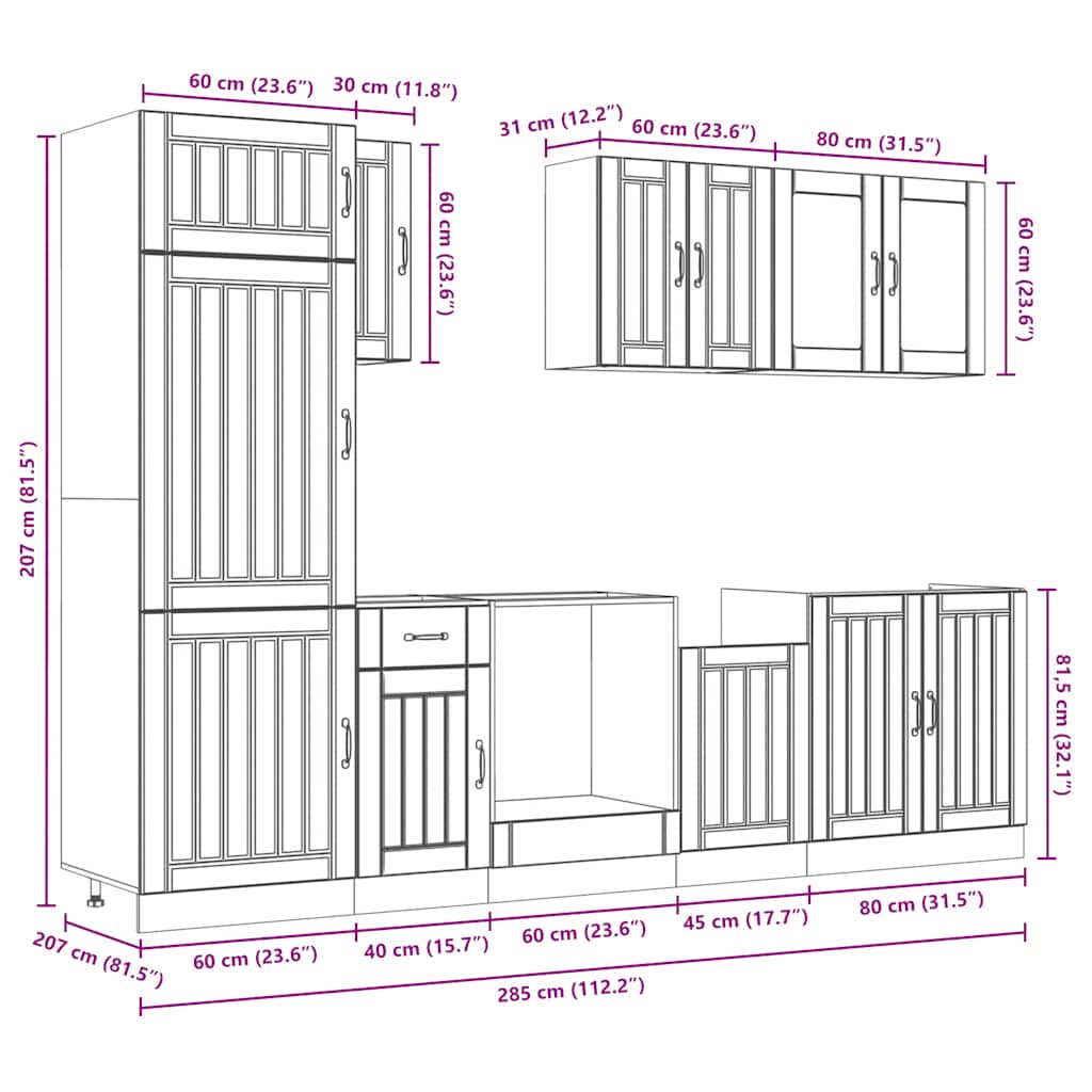 8-tlg. Küchenschrank-Set Lucca Weiß Holzwerkstoff