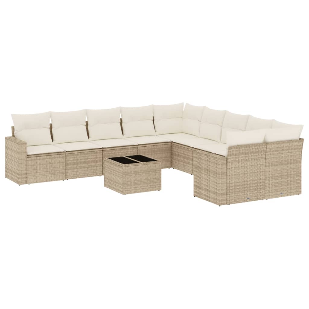 10-tlg. Garten-Sofagarnitur mit Kissen Schwarz Poly Rattan