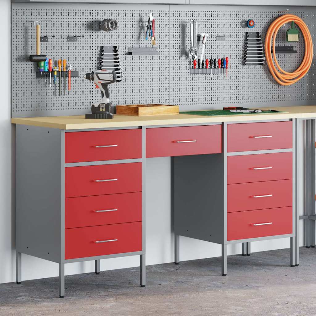 Werkbank mit Schubladen 2 pcs Rot und Grau 100 x 55 x 85 cm