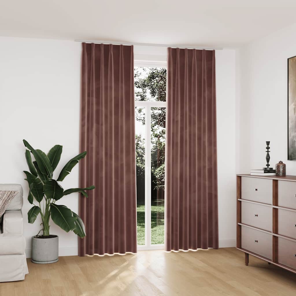 Verdunkelungsvorhänge mit Haken 2 Stk. Samt Schwarz 140x175 cm