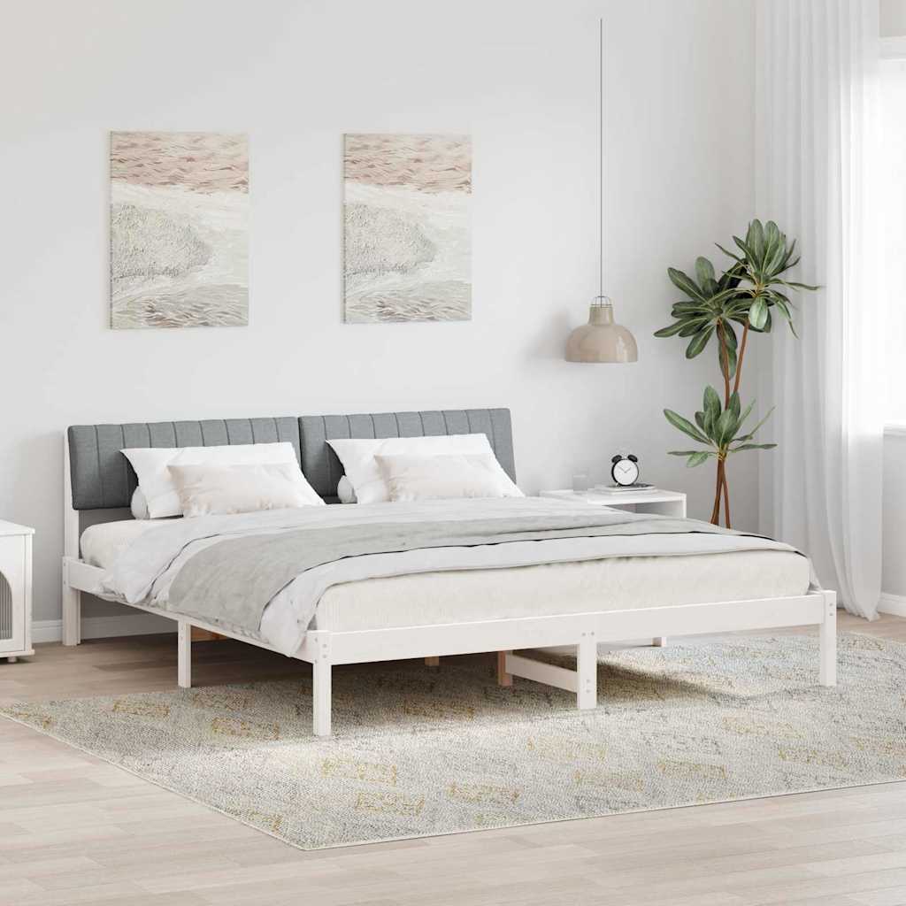 Bettgestell Braun und hellgrau 200 x 200 cm Massivholz Kiefer