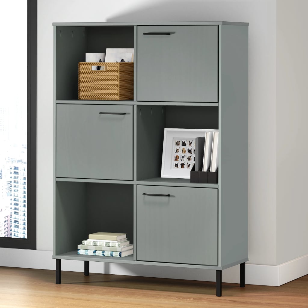 Bücherregal OSLO Metallbeine Braun 90x35x128,5 cm Massivholz