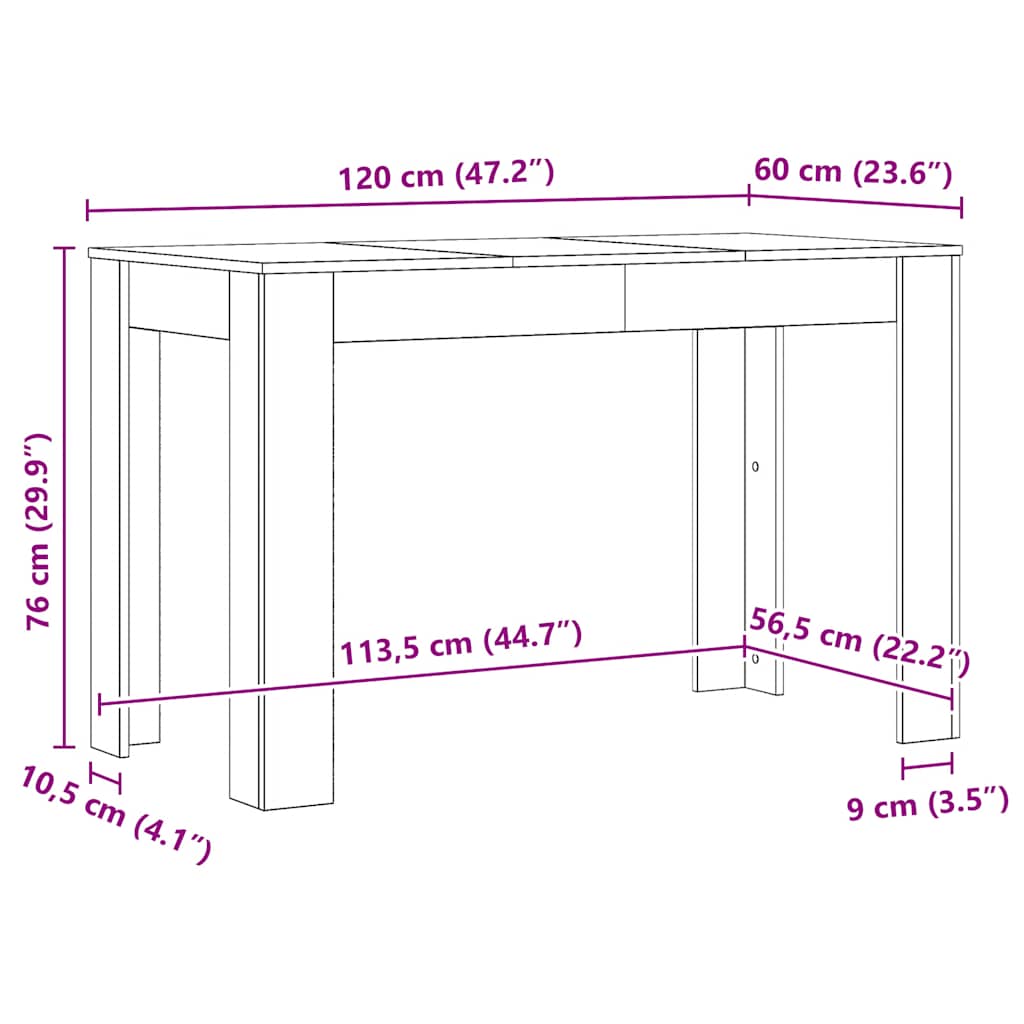 Esstisch Weiß 120x60x76 cm Holzwerkstoff