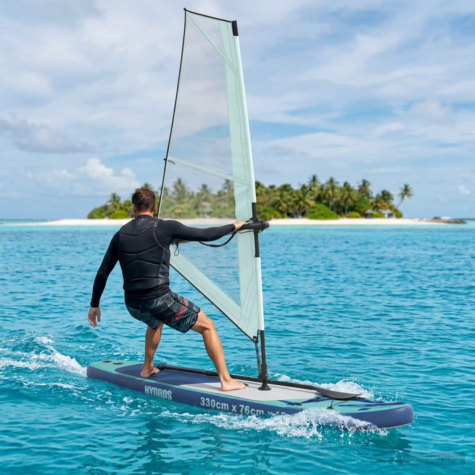 Aufblasbares SUP-Board mit Segel HYDROS 330 x 76 x 15 cm Türkis