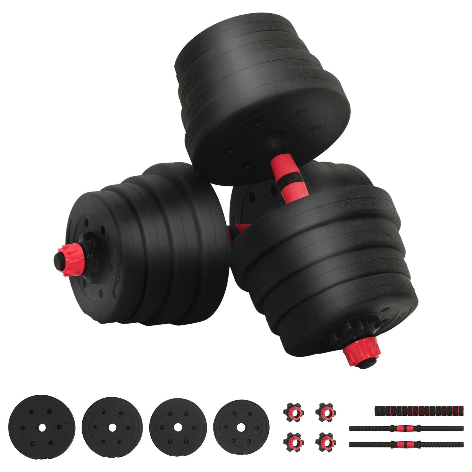 2-in-1 Hantelset 40kg Schwarz und Rot Zement und Eisensand