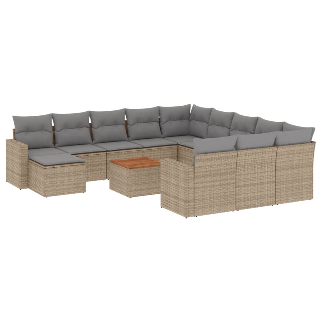 13-tlg. Garten-Sofagarnitur mit Kissen Schwarz Poly Rattan