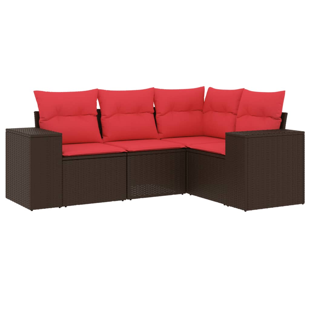 4-teiliges Gartensofa-Set mit Kissen, schwarzes Polyrattan