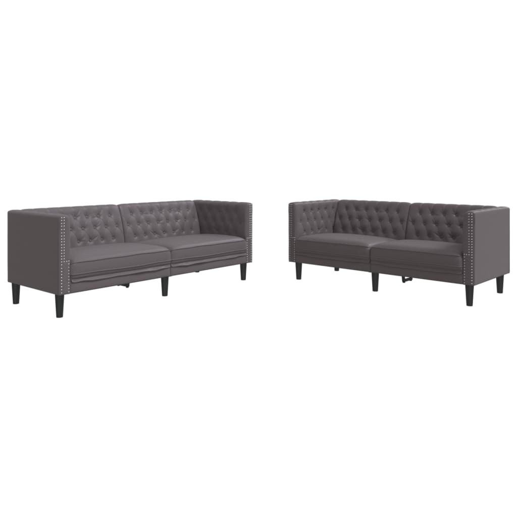 3-tlg. Chesterfield-Sofa-Set Schwarz Kunstleder