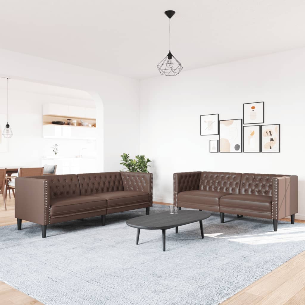 3-tlg. Chesterfield-Sofa-Set Schwarz Kunstleder