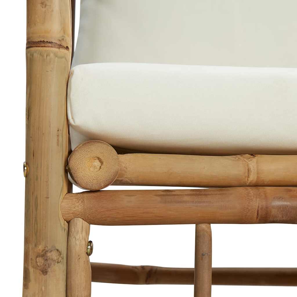 3-tlg. Garten-Lounge-Set mit Kissen Creme Bambus