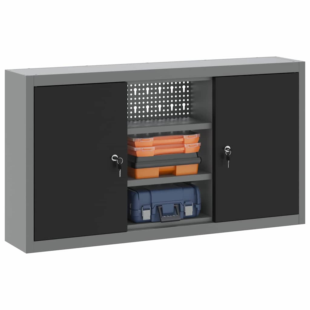 Werkzeugschrank mit Regal Schwarz und Grau 55 x 55 x 55 cm