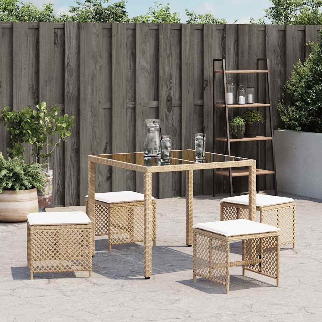Gartenhocker mit Kissen 4 Stk. Schwarz 41x41x36 cm Poly Rattan