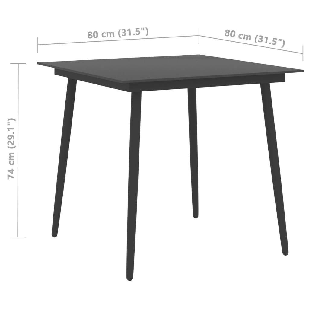 Garten-Esstisch Schwarz 150x90x74 cm Stahl und Glas