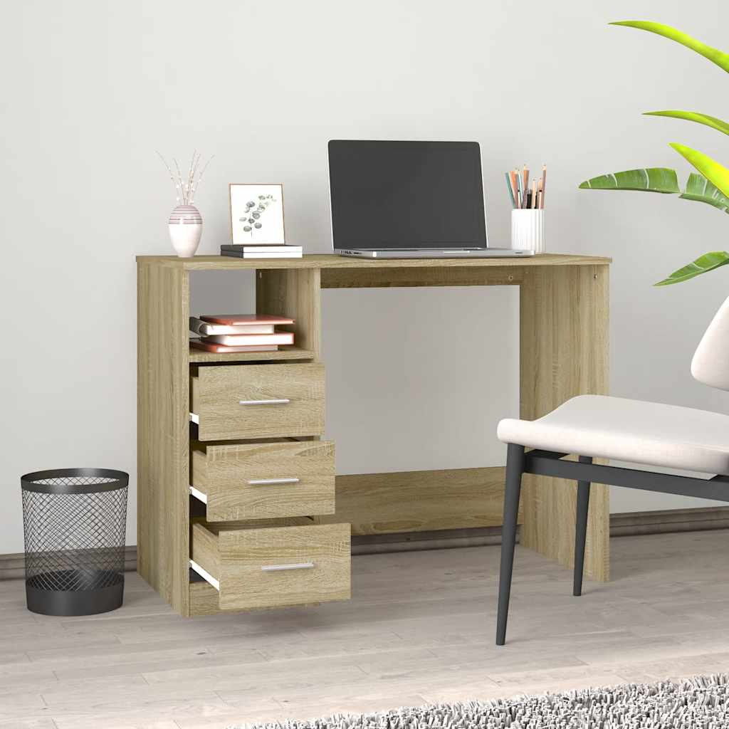 Schreibtisch mit Schubladen Weiß 102x50x76 cm Holzwerkstoff