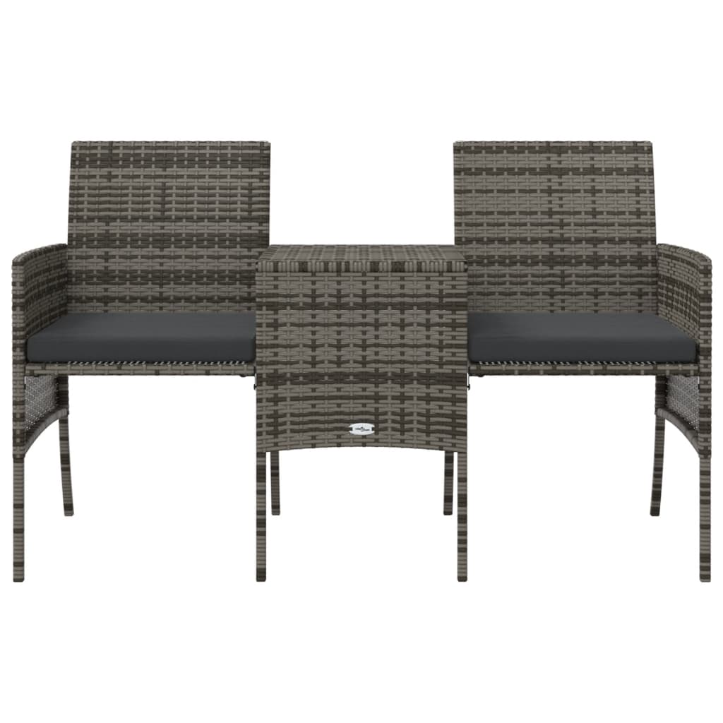 2-Sitzer-Gartensofa mit Teetisch und Hocker Poly Rattan Grau