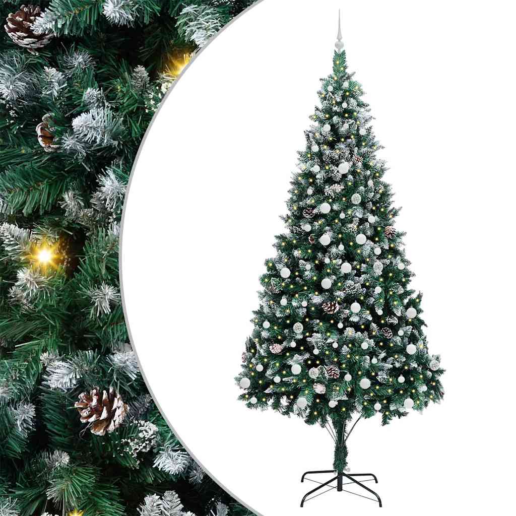Künstlicher Weihnachtsbaum mit LEDs Kugeln Zapfen 150 cm