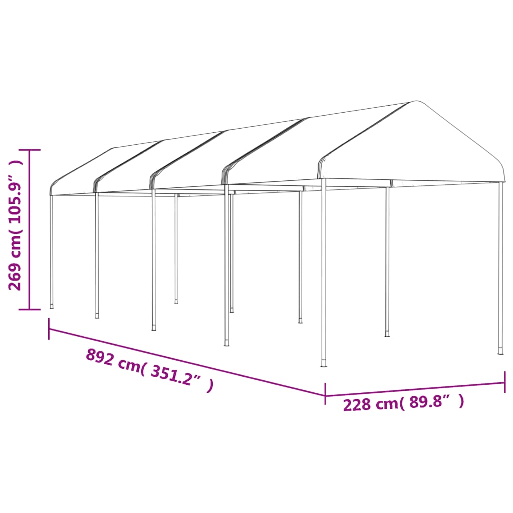 Pavillon mit Dach Weiß 4,46x2,28x2,69 m Polyethylen