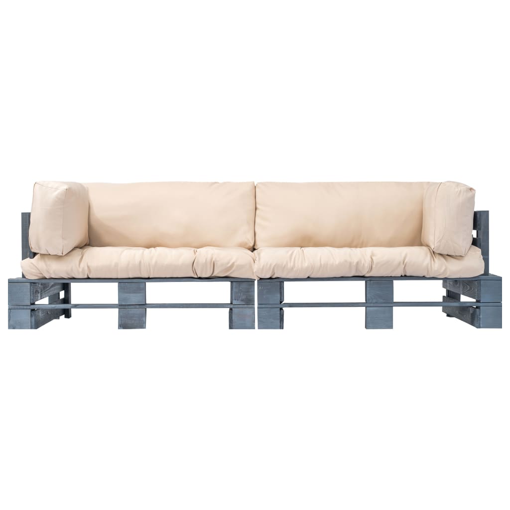 2-tlg. Outdoor-Sofa-Set Paletten mit Kissen in Grau Kiefernholz