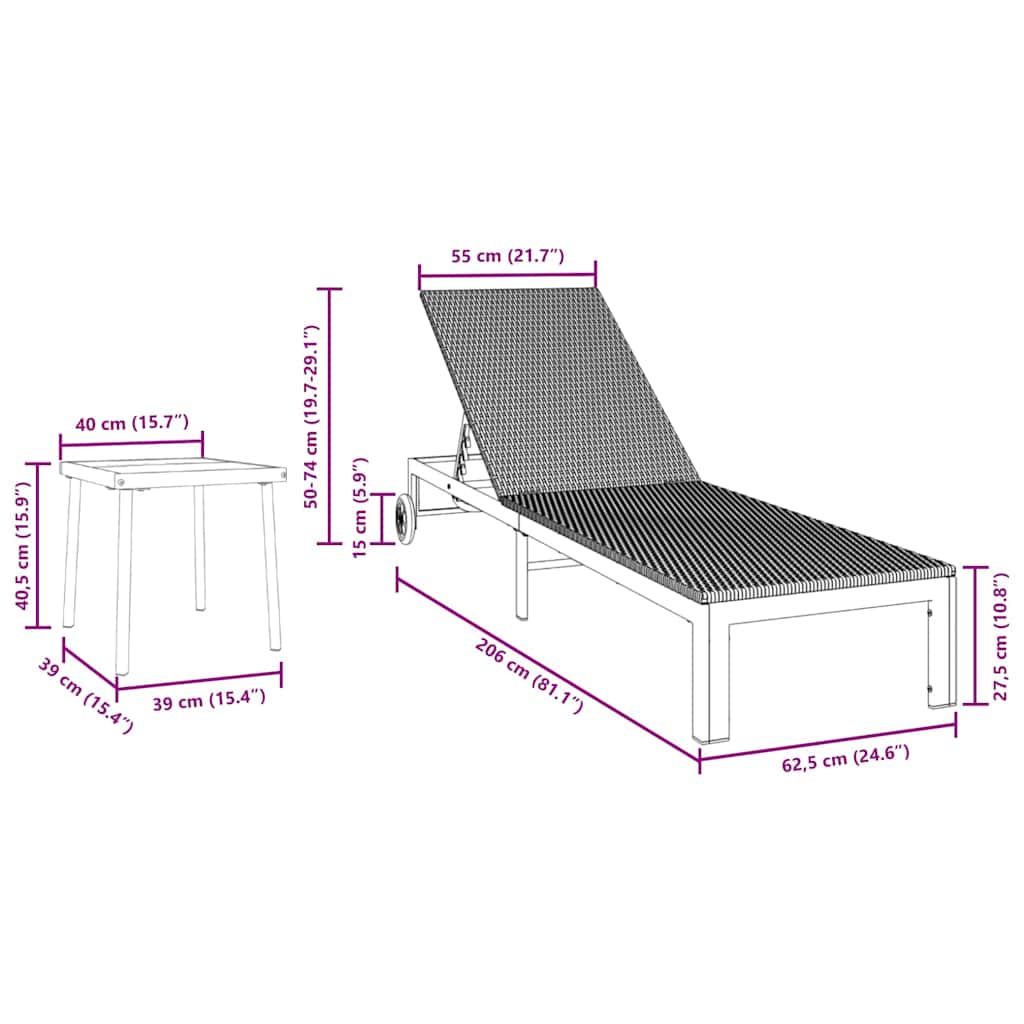 Sonnenliege 2-Person 3 pcs Braun Poly-Rattan