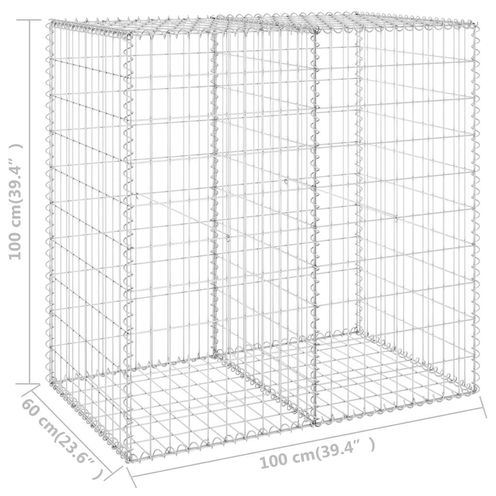 Gabionenwand mit Abdeckung Verzinkter Stahl 60x30x100 cm