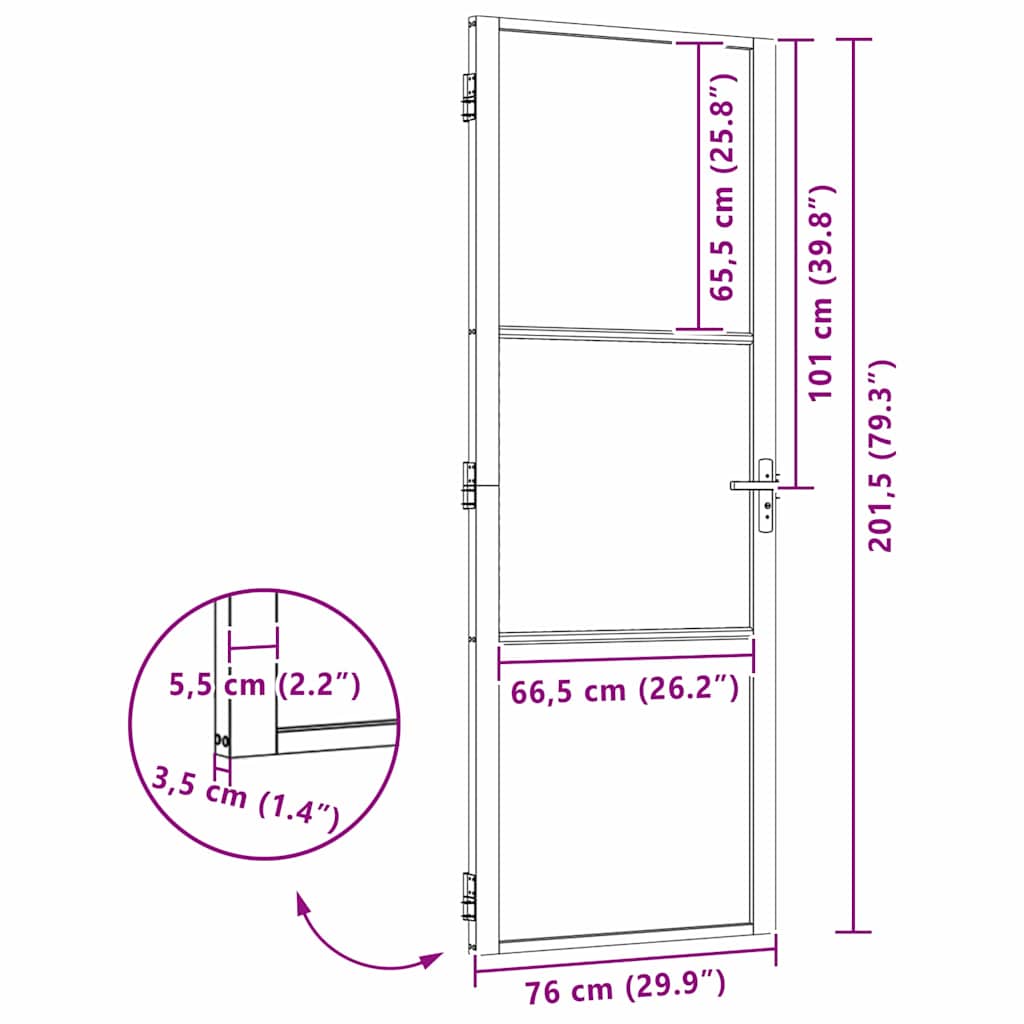 Innentür ESG Glas und Aluminium 76x201,5 cm Schwarz