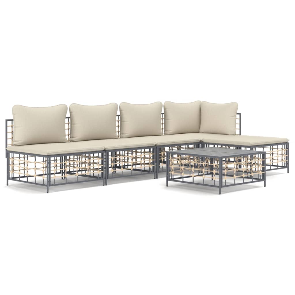 5-tlg. Garten-Lounge-Set mit Kissen Anthrazit Poly Rattan