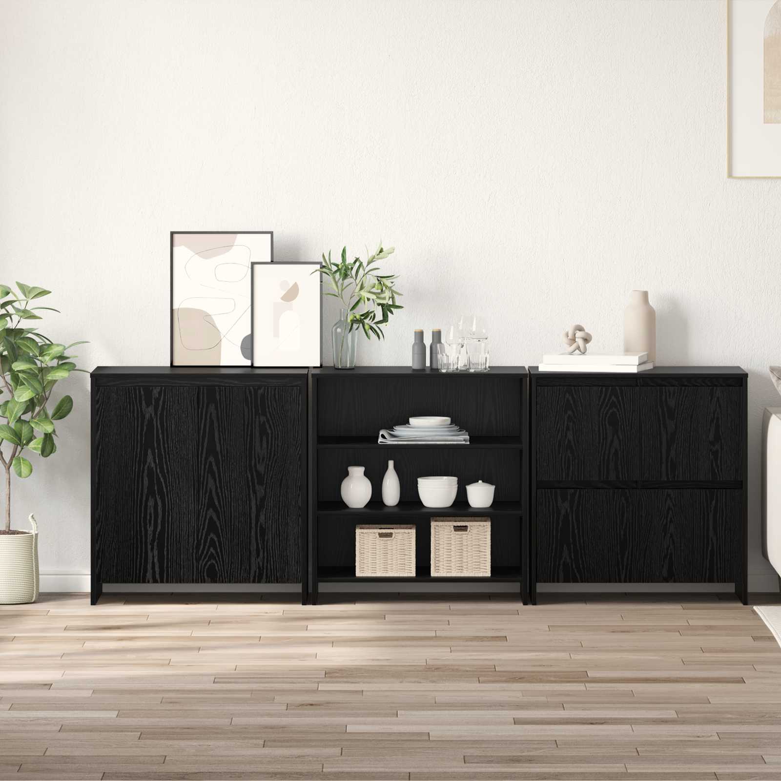3-tlg. Sideboard Weiß Holzwerkstoff