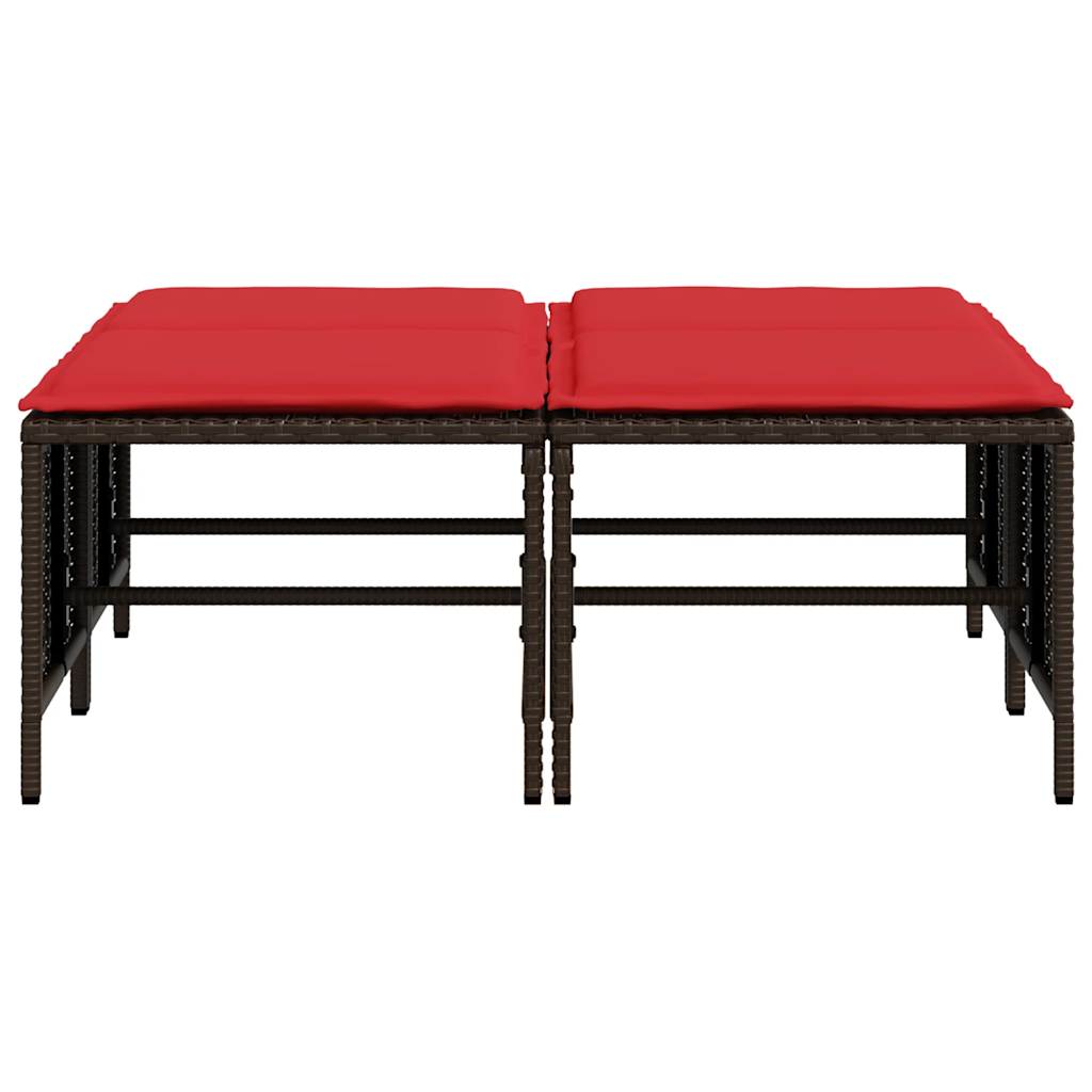 Gartenhocker mit Kissen 4 Stk. Braun Poly Rattan