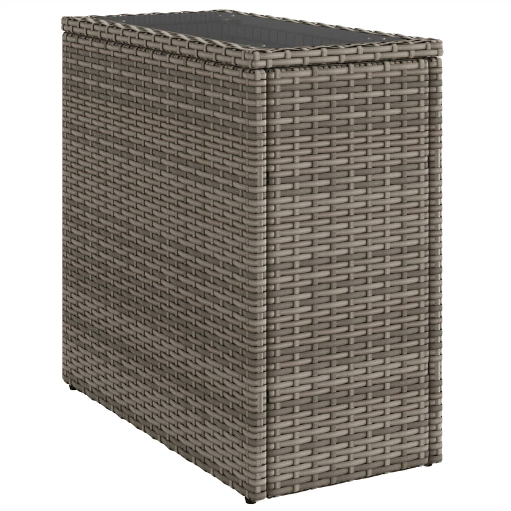 Garten-Beistelltisch mit Glasplatte Schwarz 58x27,5x55cm Rattan
