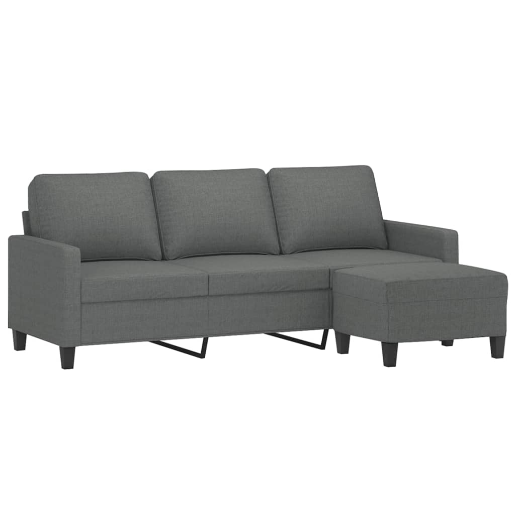 3-Sitzer-Sofa mit Hocker Creme 180 cm Stoff