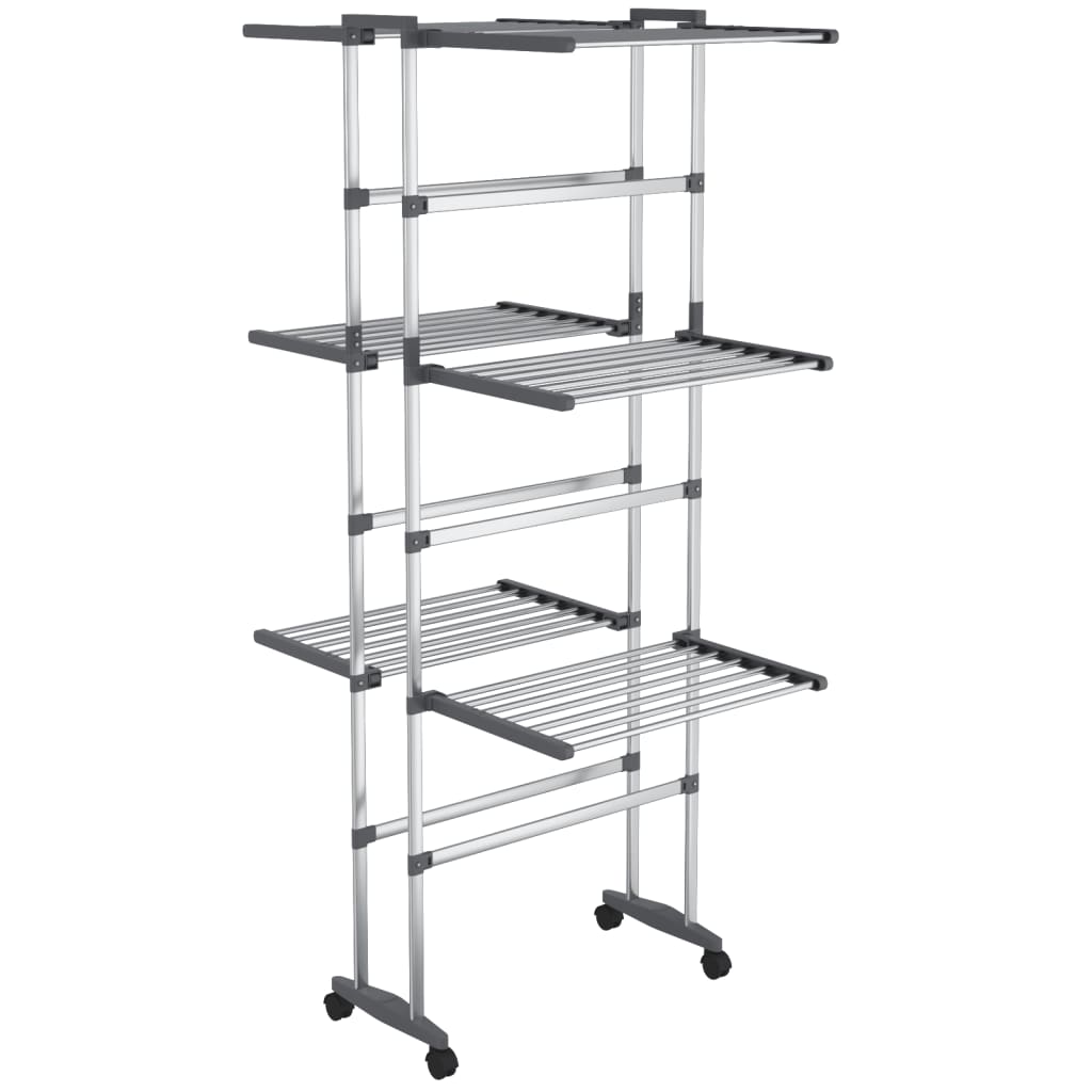 Wäscheständer 2 Etagen mit Rollen Silbern 60x70x106 cm