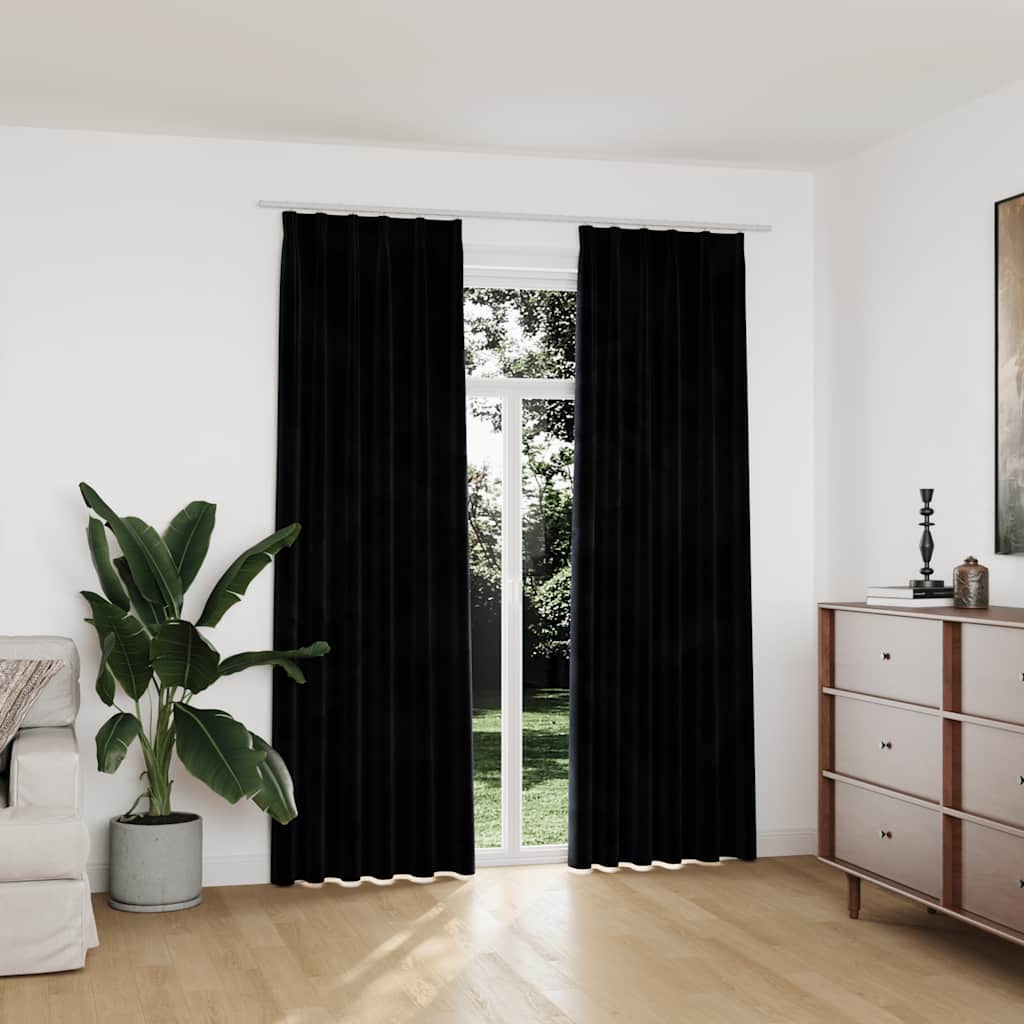 Verdunkelungsvorhänge mit Haken 2 Stk. Samt Schwarz 140x175 cm