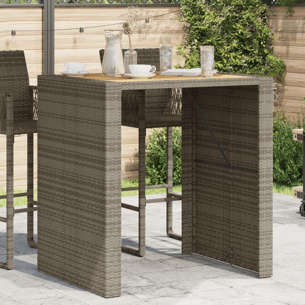Garten-Bartisch mit Holzplatte Schwarz 105x80x110 cm Polyrattan
