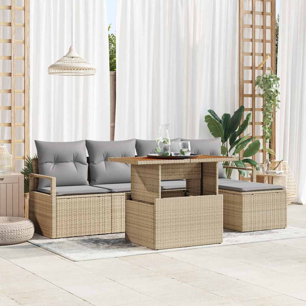 Garten Essgruppe mit Kissen 6 pcs Schwarz und Creme