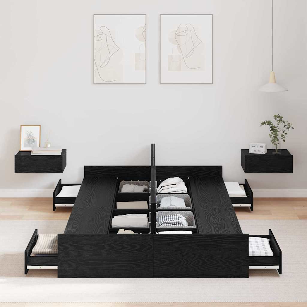 Aufbewahrungsbettgestell Weiß 200 x 200 cm Holzwerkstoff