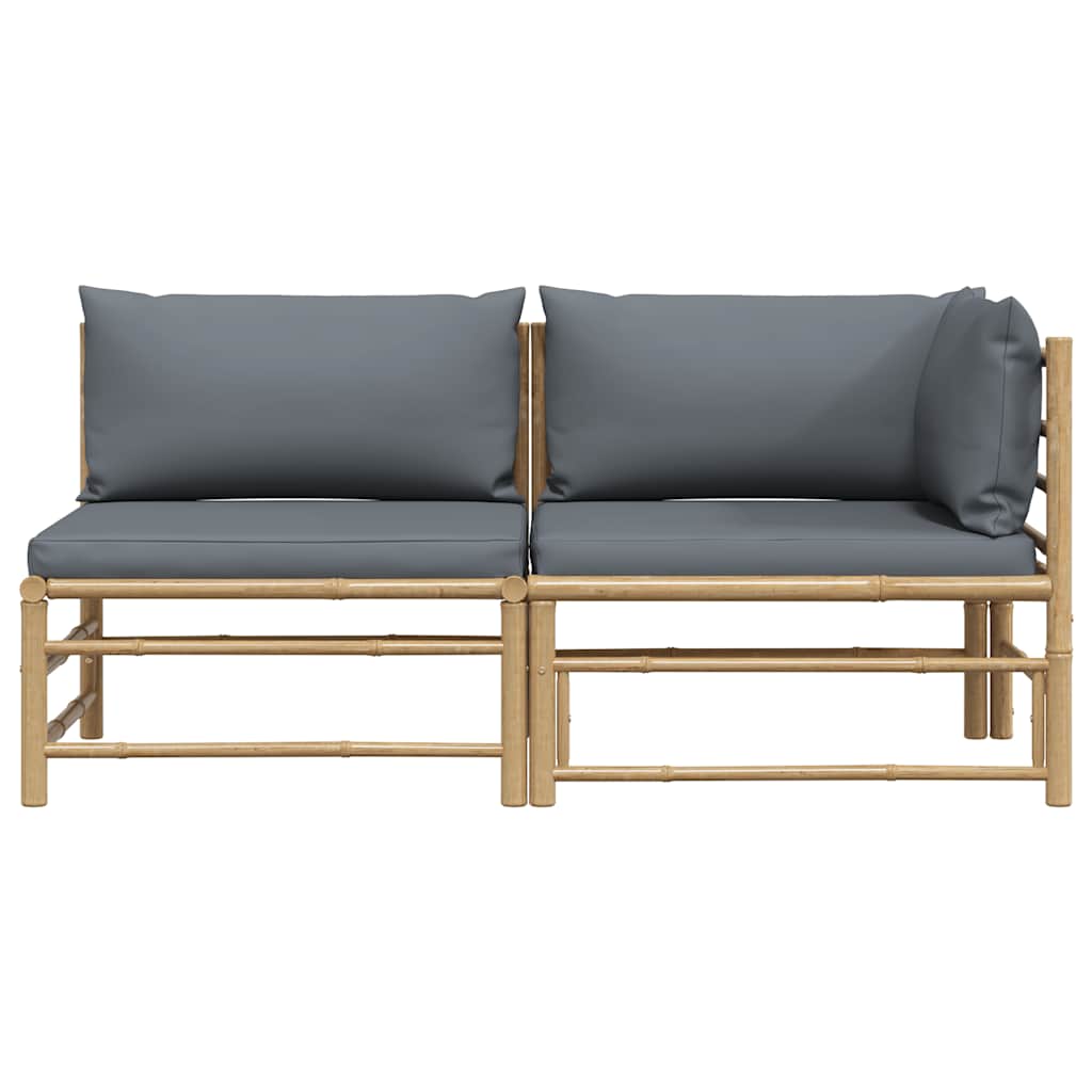 3-tlg. Garten-Lounge-Set mit Kissen Bambus